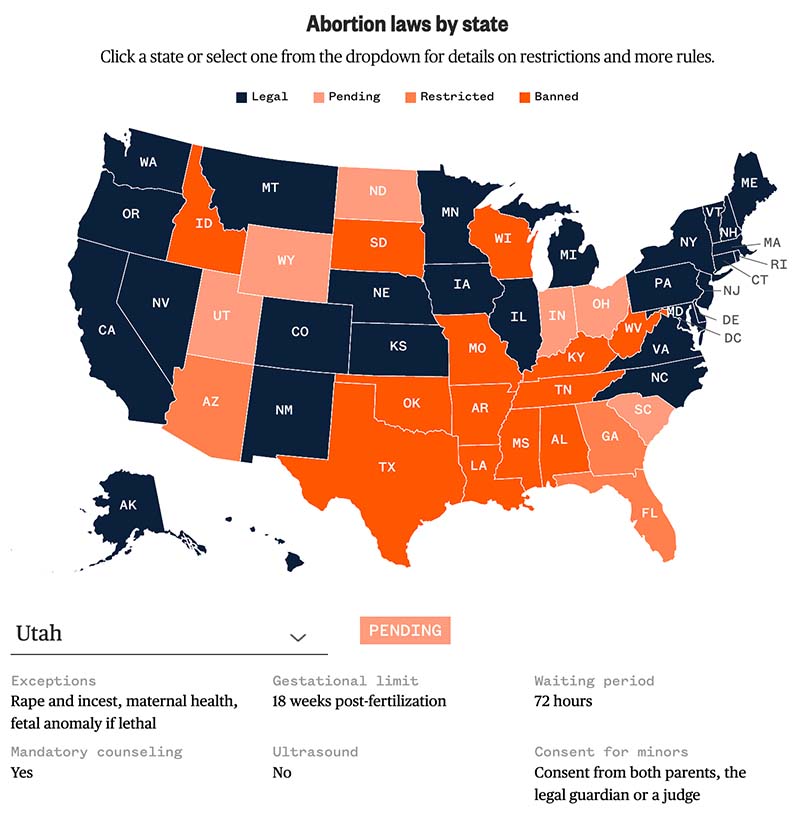Abortion law tracker screenshot